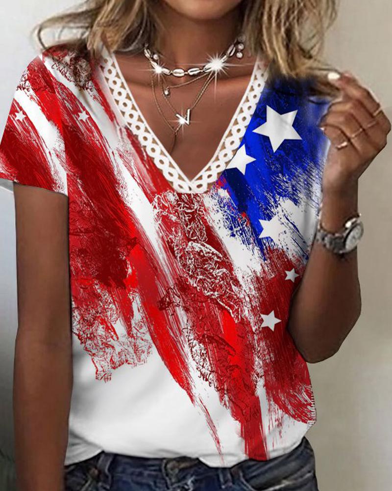 

Independence Day Flag Print Casual T-shirt, Multicolor