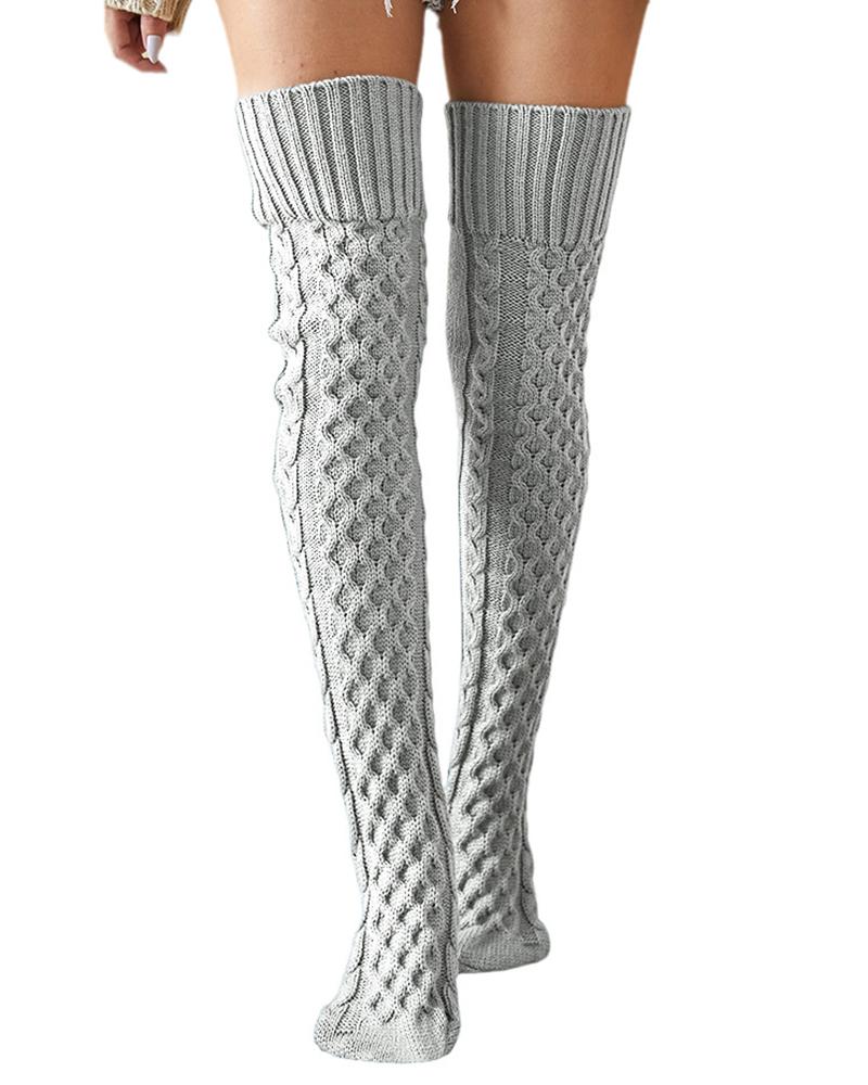 

Over The Knee High Cable Knit Long Socks, Gray