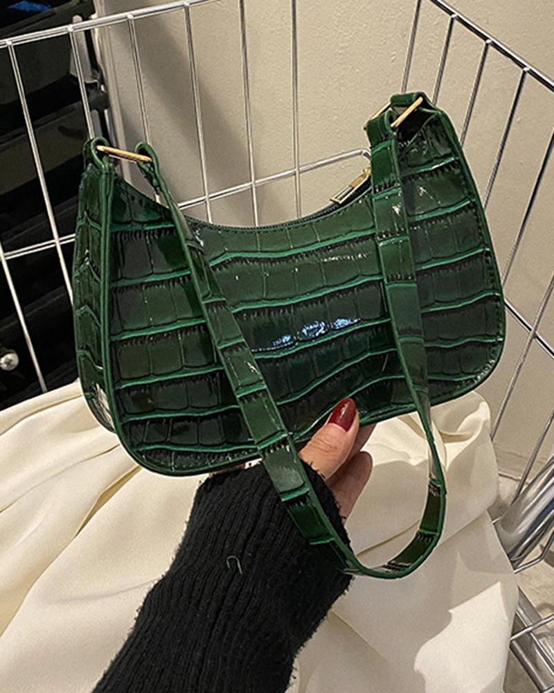 

Crocodile Fashionable Baguette Handbag, Green