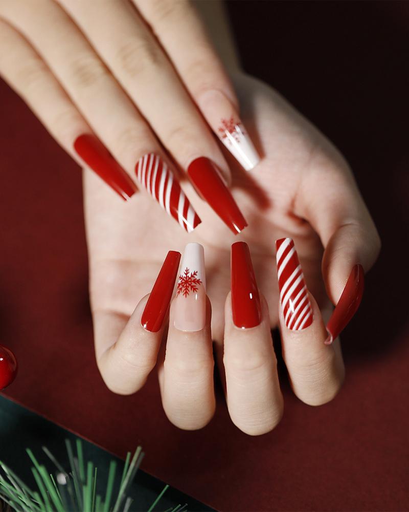 

24PCS Christmas Press On Nails Long Fake Nails Full Cover False Nail Set, Style1