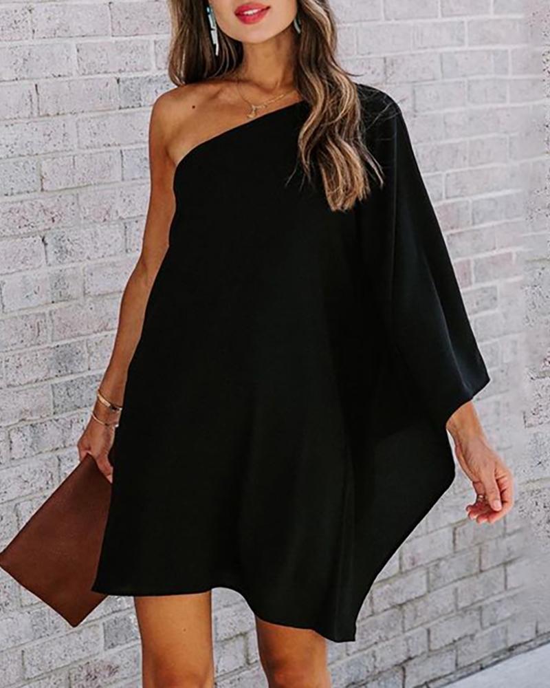 

One Shoulder Batwing Sleeve Party Dress, Black