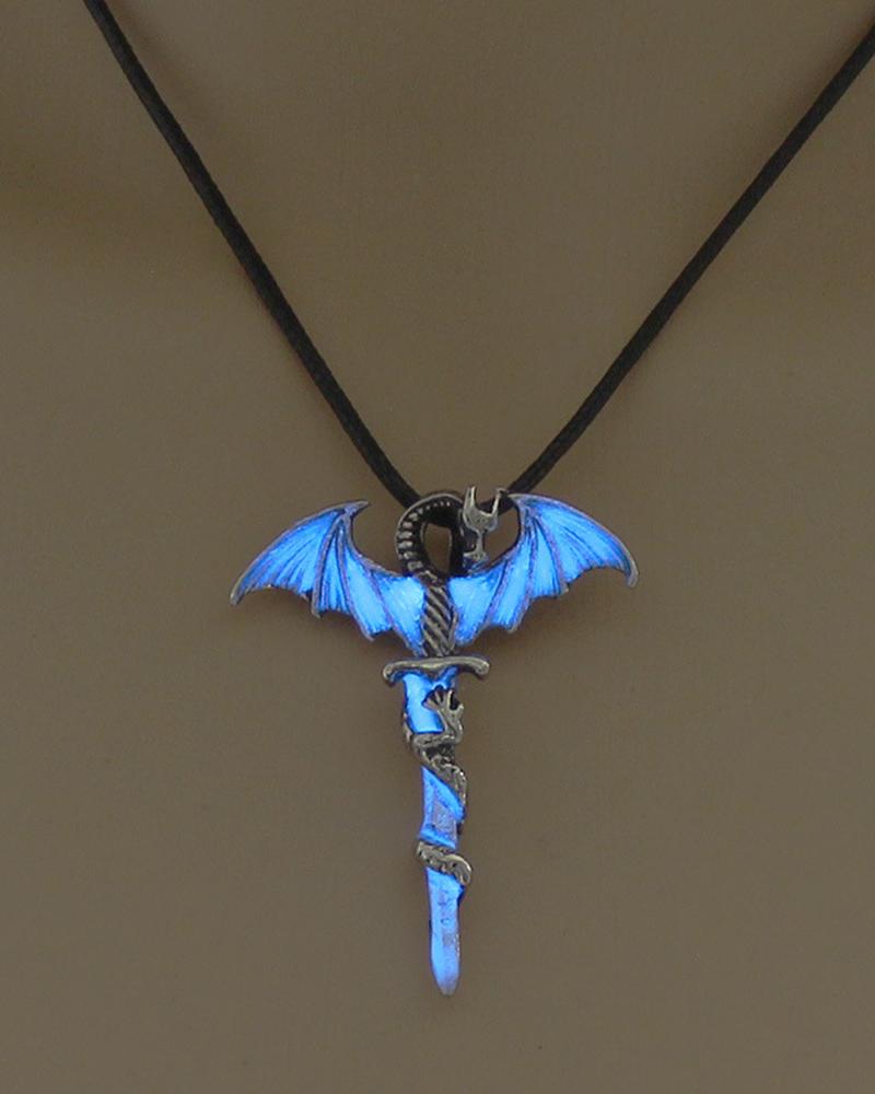 

1pc Halloween Luminous Pterosauria & Sword Pendant Necklace, Style3