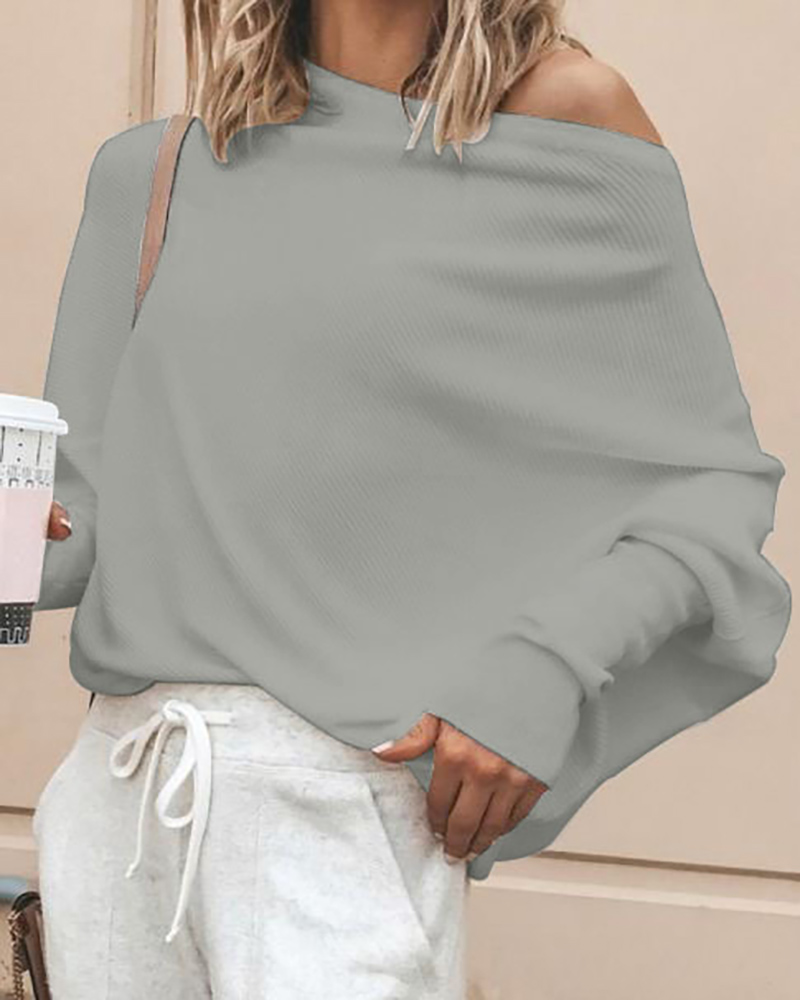 

Round Neck Batwing Sleeve Top, Light gray