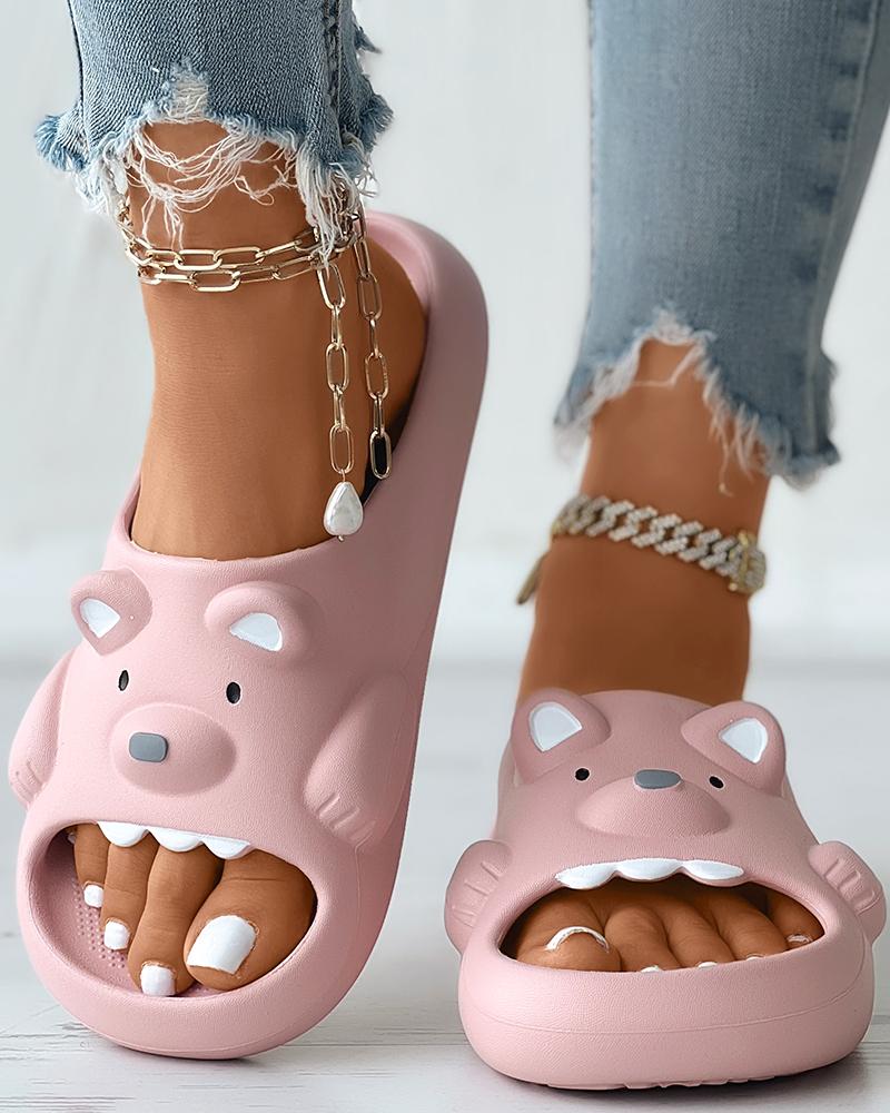 

Bear Design Non Slip One Strap Slippers, Pink