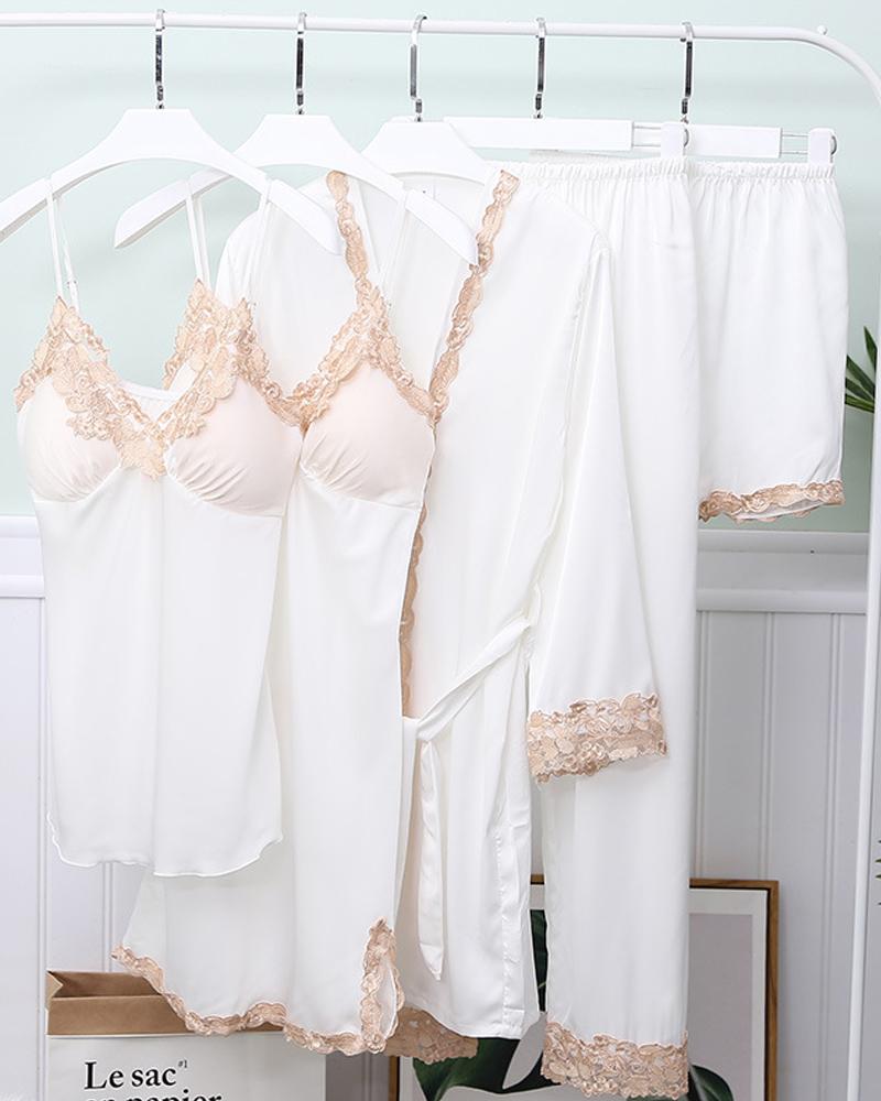 

Comfy Ice Slik Five-piece Cami Pajamas Sets, White