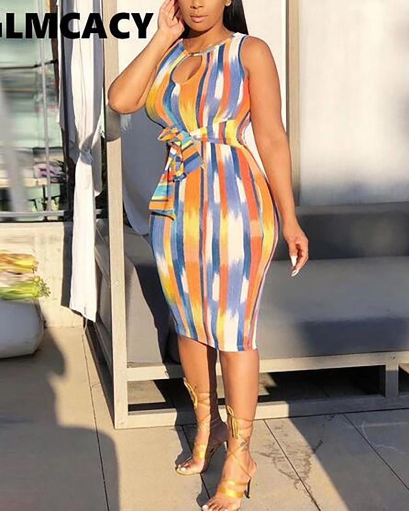 

Multi-color Stripe Print Straight Bodycon Dress, Multicolor