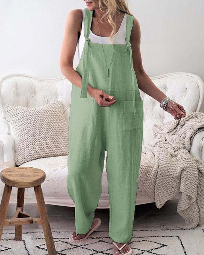 

Pocket Design Casual Suspender Jumpsuit, Green