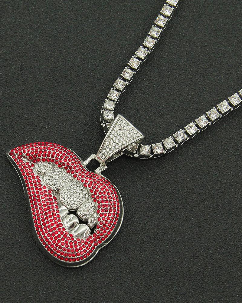 

1pc Rhinestone Gold Teeth Lip Pendant Trendy Necklace, Style4
