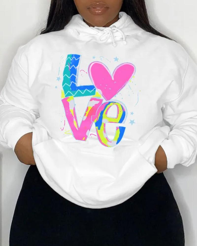 

Love Heart Print Pocket Design Hoodie, White