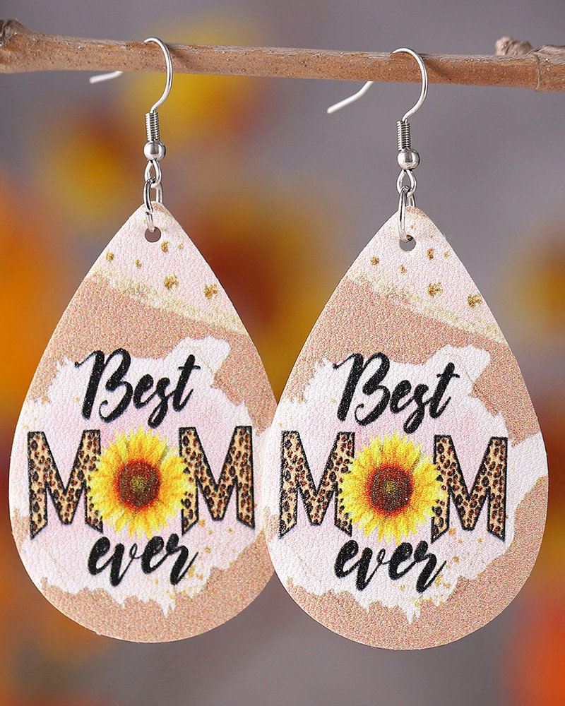 1Pair Mother's Day Leopard Letter Best Mom Sunflower Vintage Drop Earrings