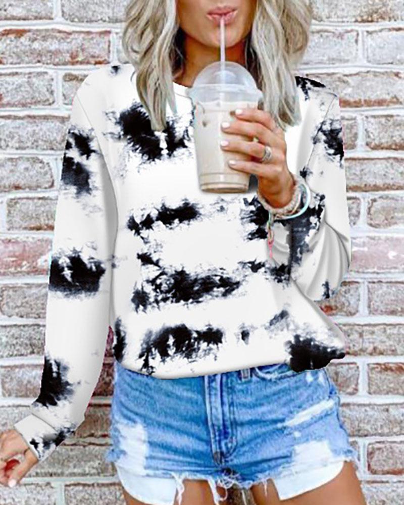

Tie Dye Daisy Print Long Sleeve Casual Sweatshirt, Black