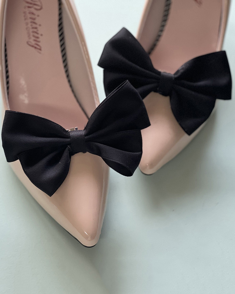 

2pcs Bowknot Decor Shoe Clips Wedding Bridal Shoe Charms Accessories, Black