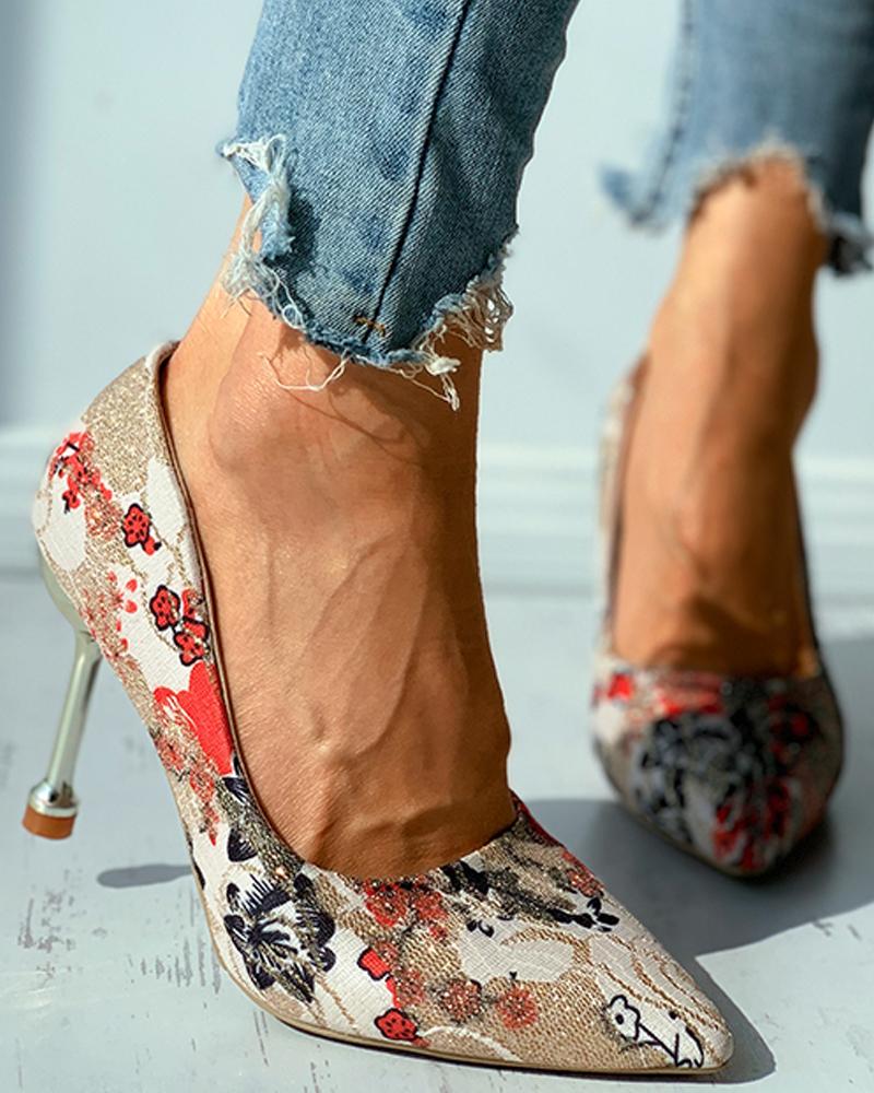 

Floral Pattern Pointed Toe Stiletto Heel, Red