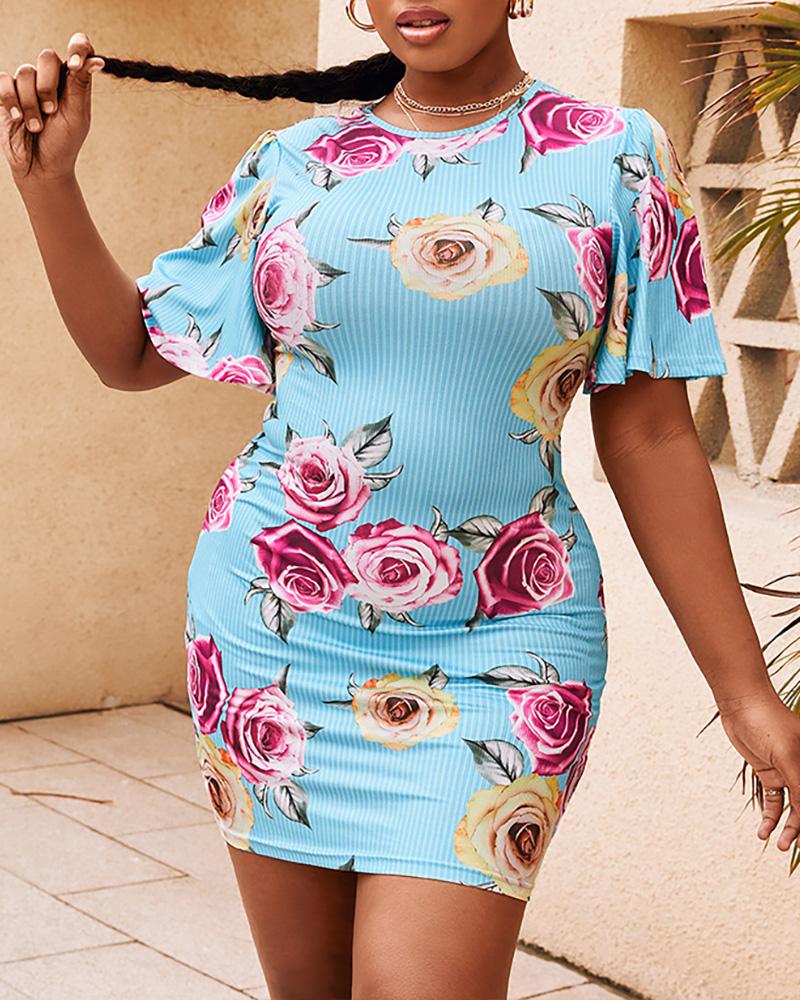 

Bell Sleeve Floral Print Dress, Blue