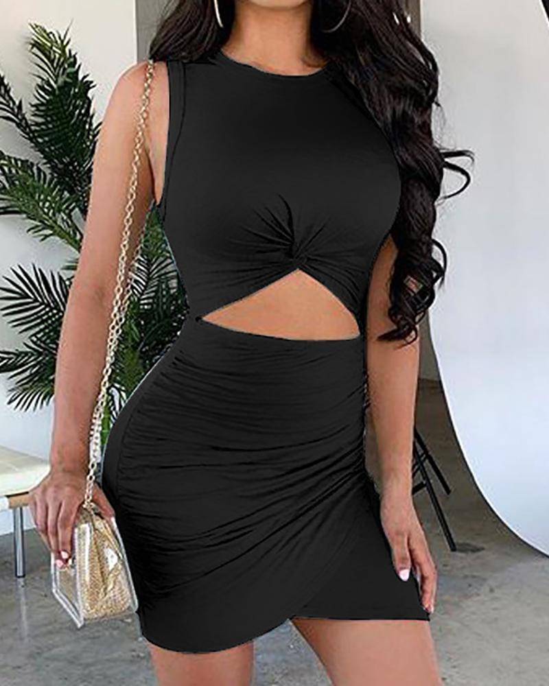 

Cutout Waist Ruched Bodycon Mini Dress, Black