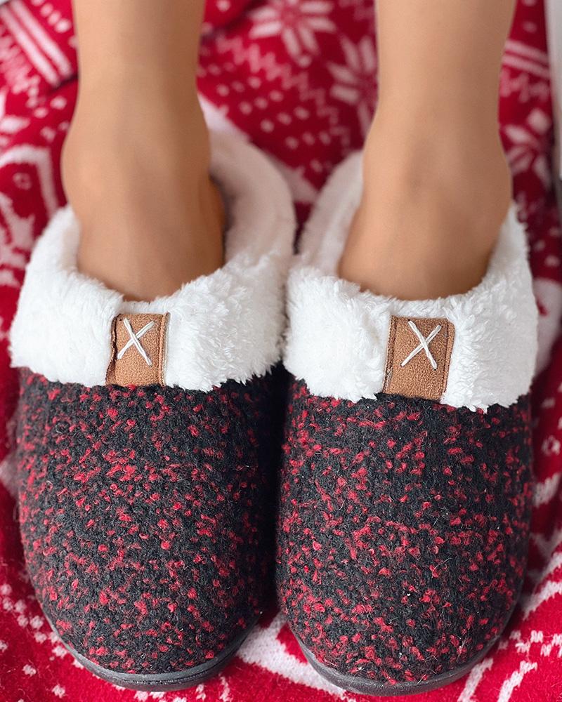 

Contrast Paneled Lined Slippers, Red