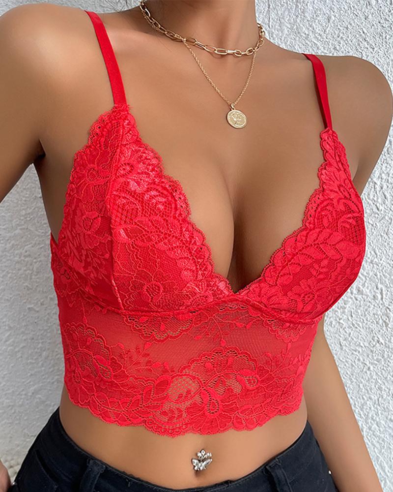 

Crochet Lace Sleeveless Crop Top, Red
