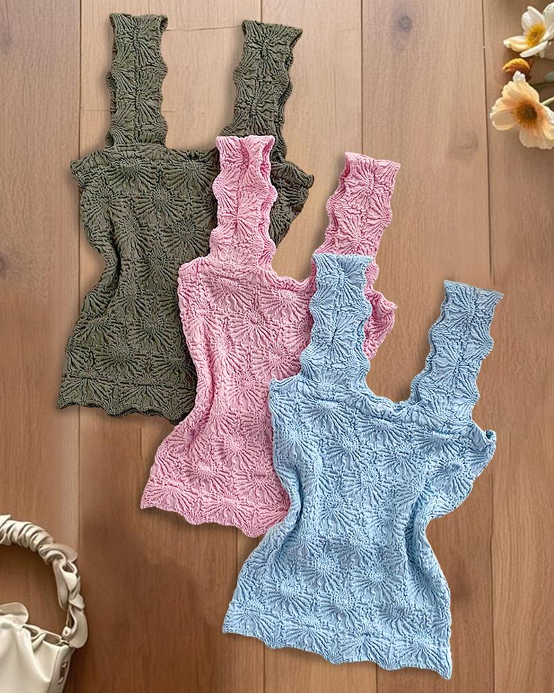 

Pack de 3 camisetas sin mangas con tirantes anchos y ribete de lechuga con jacquard floral, Style4