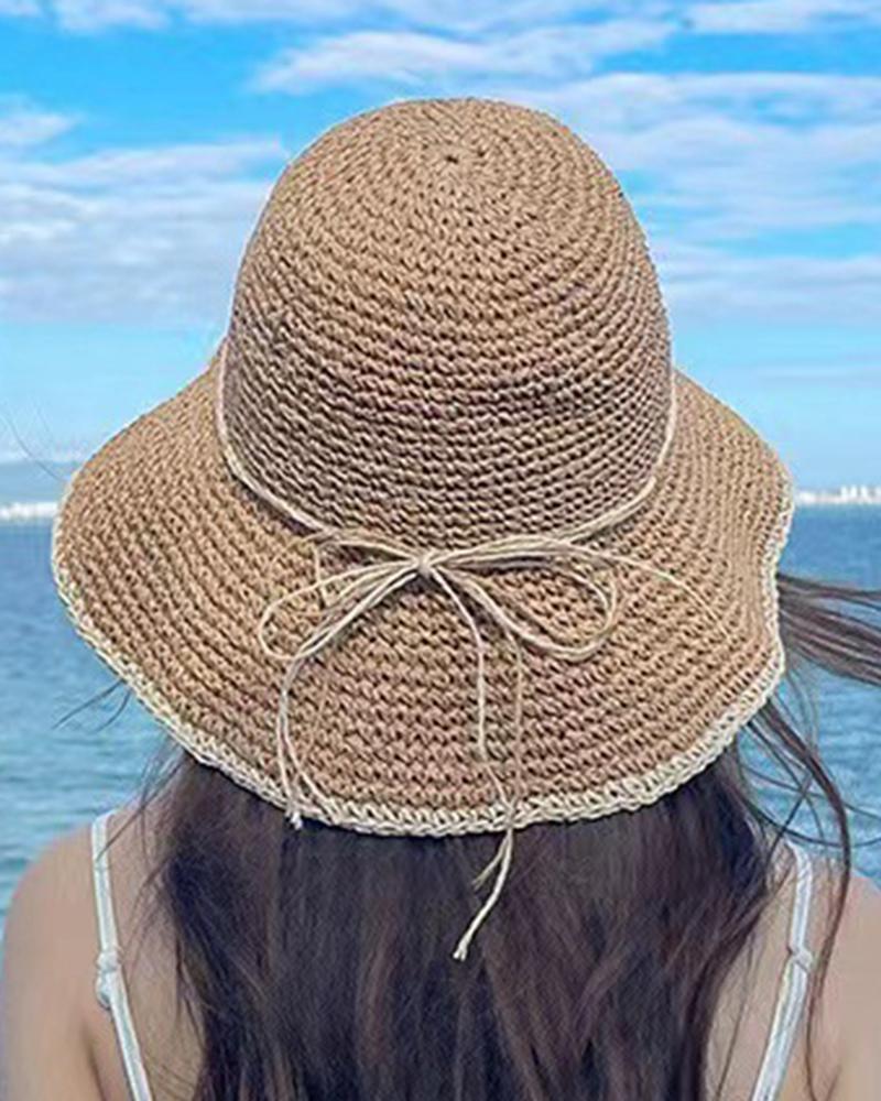 

Contrast Paneled Wide Brim Straw Hat, Khaki