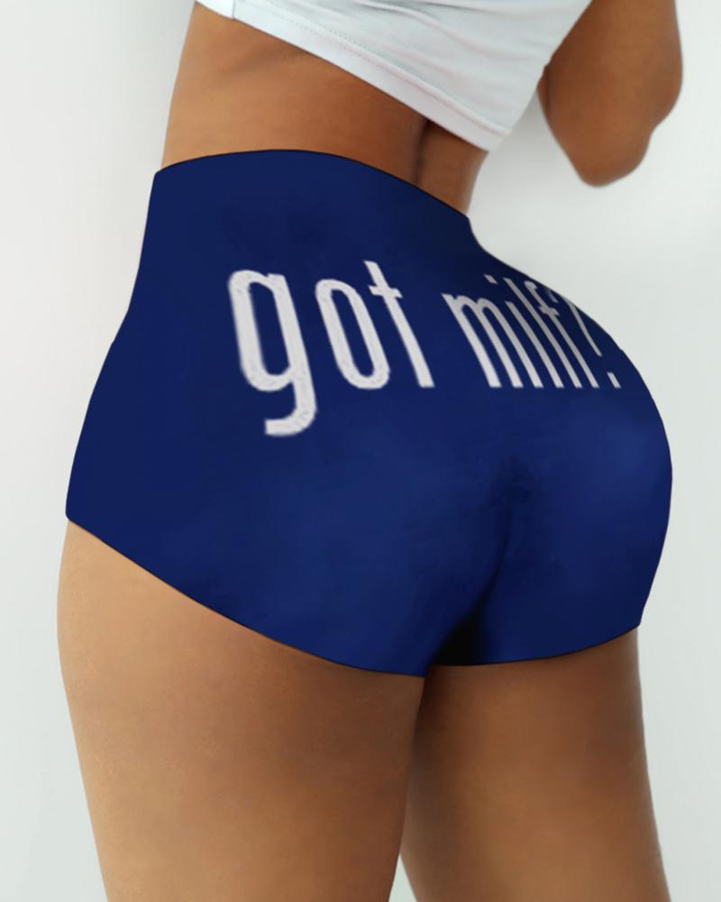 

Letter Cartoon Print High Waist Casual Shorts, Dark blue