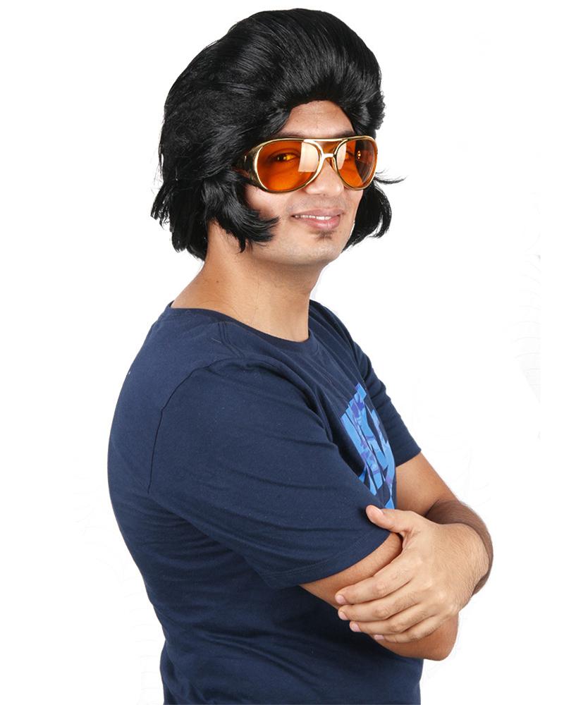 

Elvis Wig with High Quiff and Sideburns Black Synthetic Hair