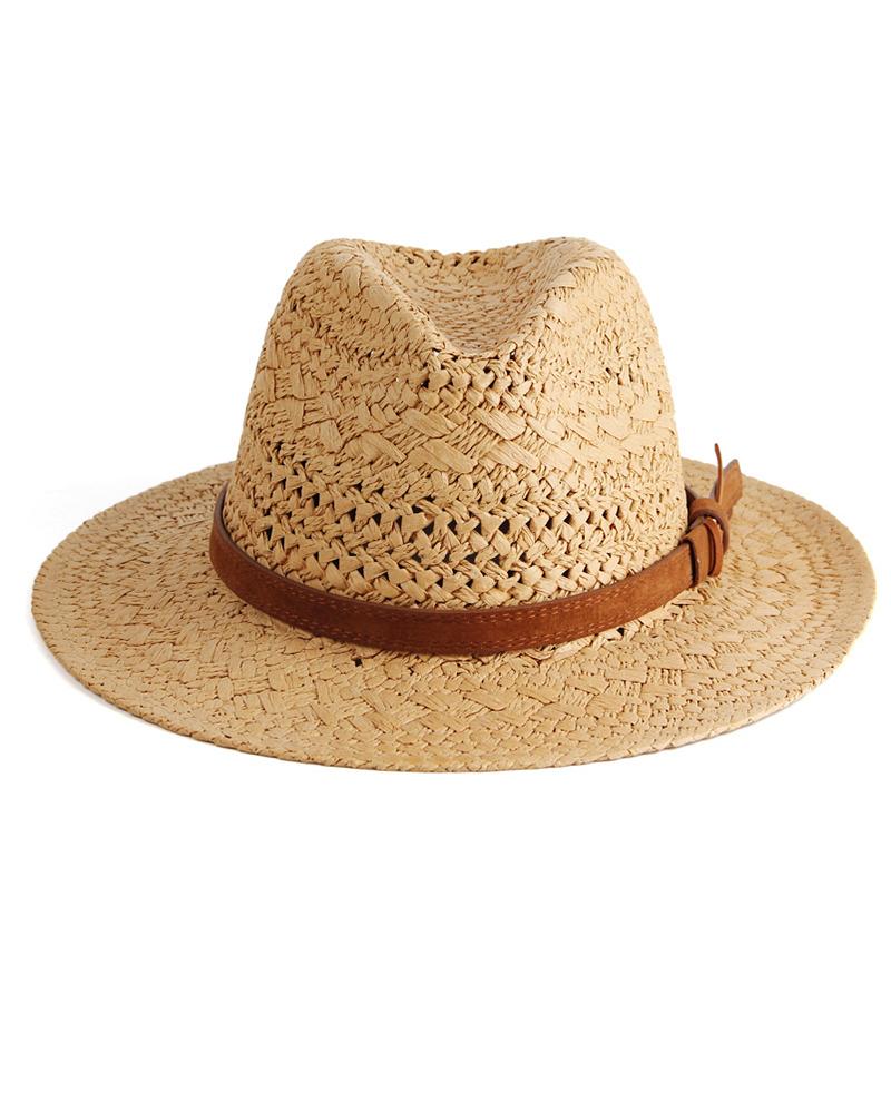

Buckled Belt Decor Straw Hat, Khaki