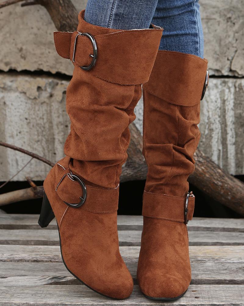 

Buckled Side Zip Boots, Brown