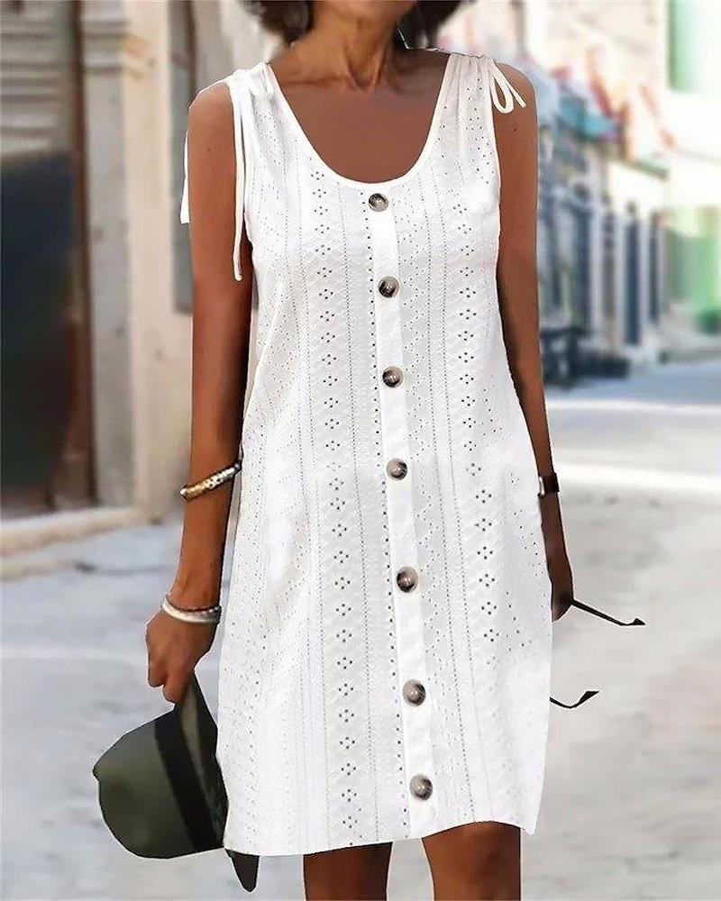 

Tied Detail Eyelet Embroidery Casual Dress, White