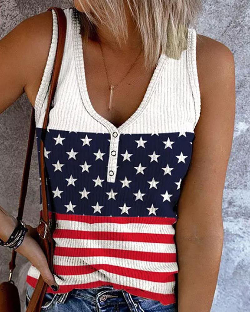 

Independence Day American Flag Print Tank Top, Red
