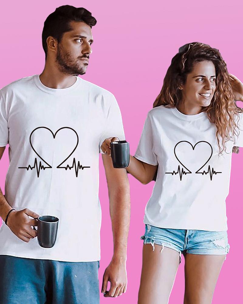 

Valentine's Day Unisex Heart Print Short Sleeve T-shirt, White
