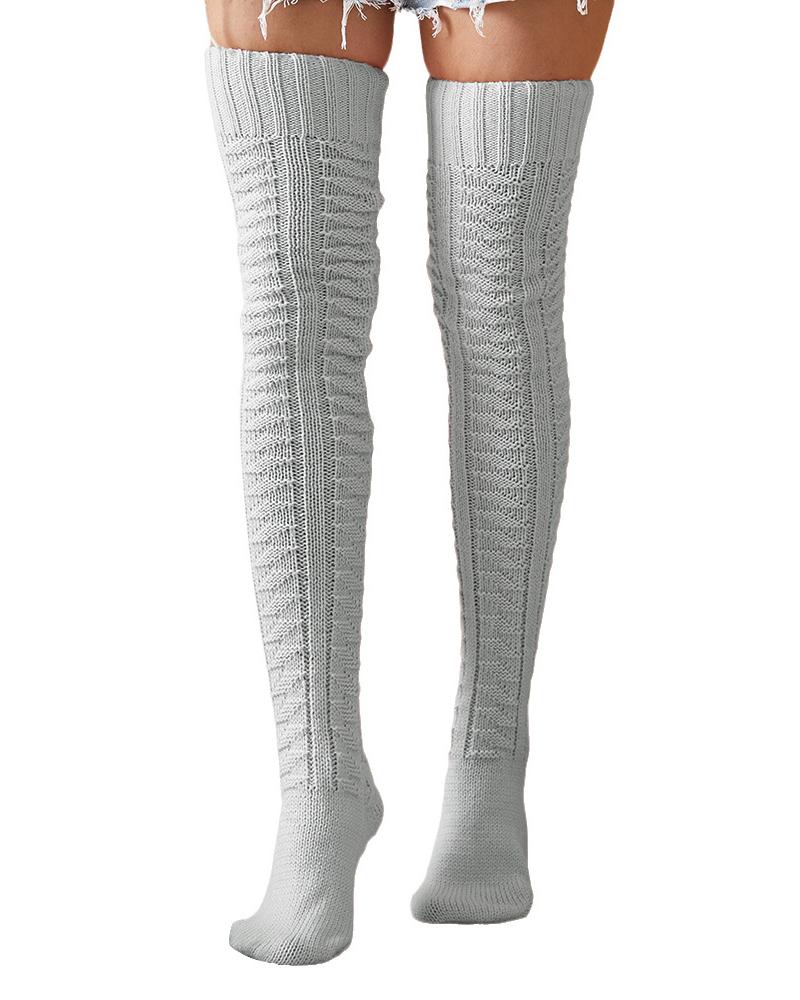 

Knit Over The Knee High Long Socks, Gray