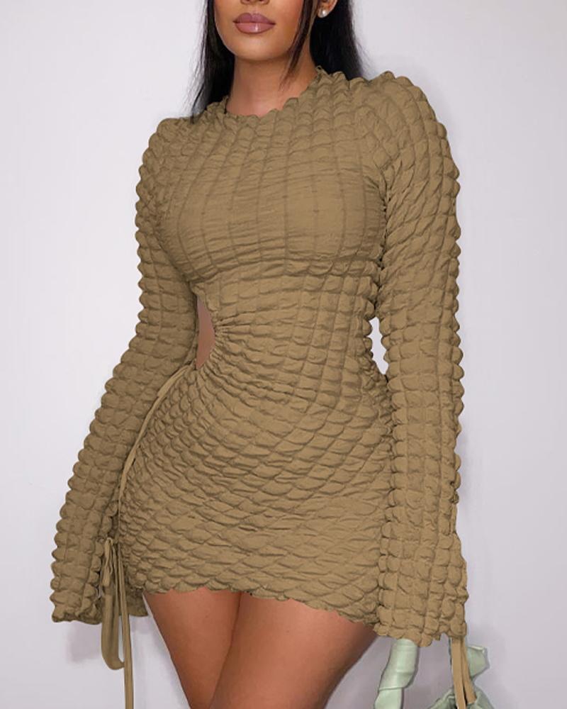 

Long Sleeve Cutout Drawstring Party Dress, Khaki