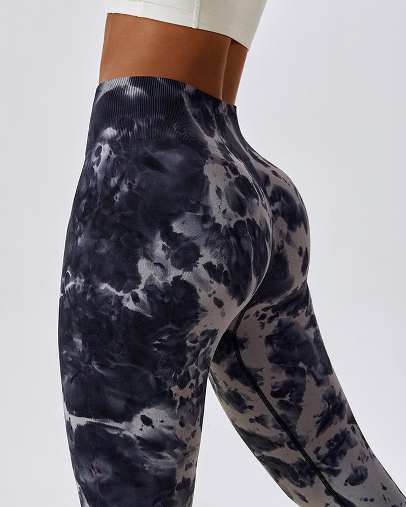 

Leggings de entrenamiento con pantalones de yoga con teñido anudado y cintura alta con levantamiento de glúteos sin costuras, Dark grey