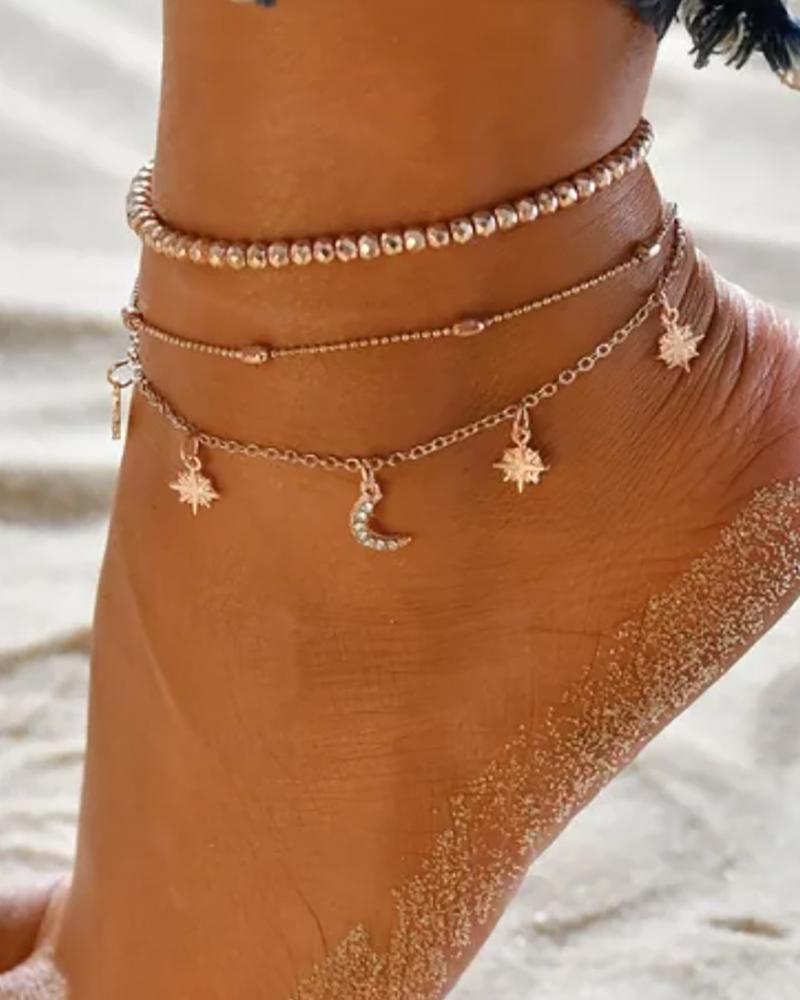 

Fashion Tiered Moon & Stars Anklet, Gold