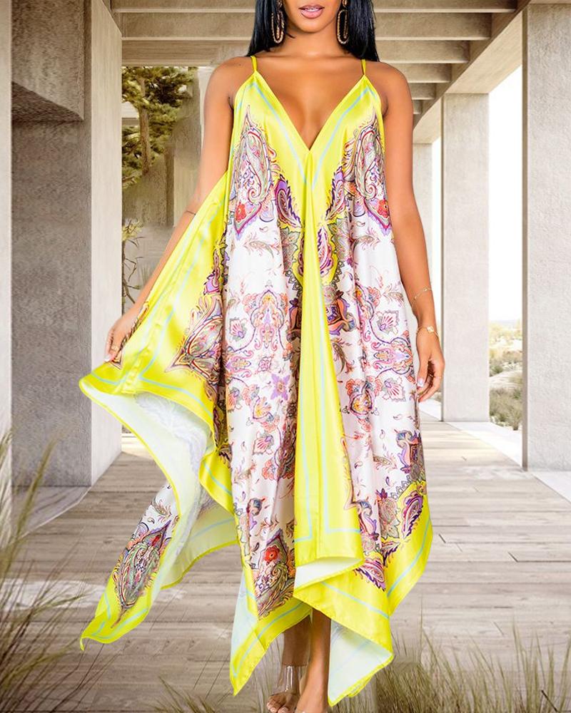 

Paisley Print Asymmetrical Cami Dress, Yellow