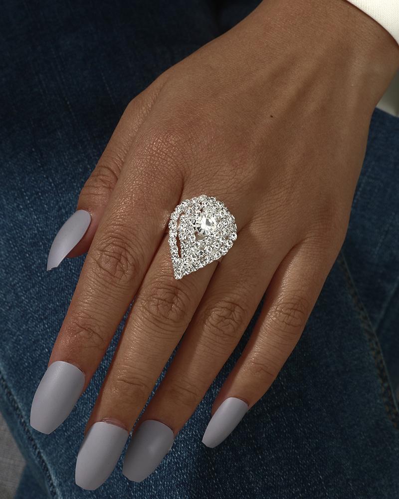 

Water Drop Shaped Rhinestone Ring, Silver
