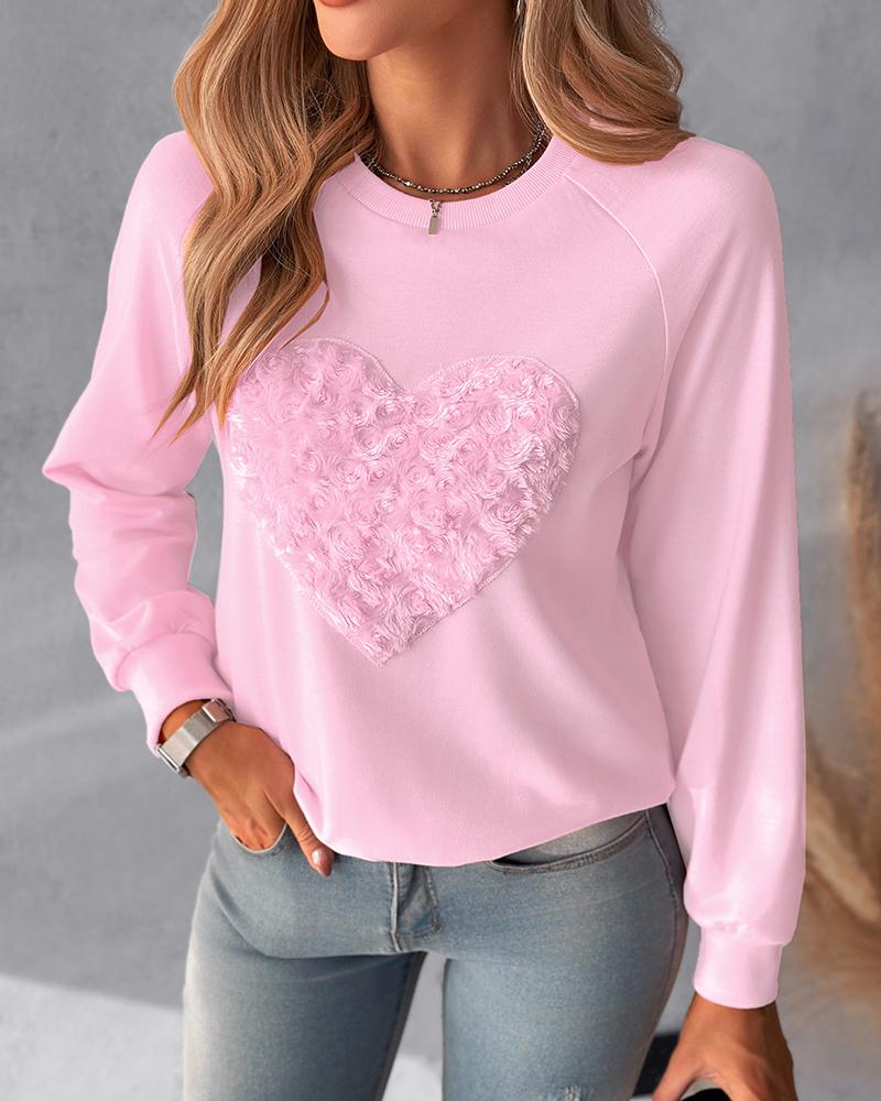 

Floral Heart Pattern Long Sleeve Top, Pink