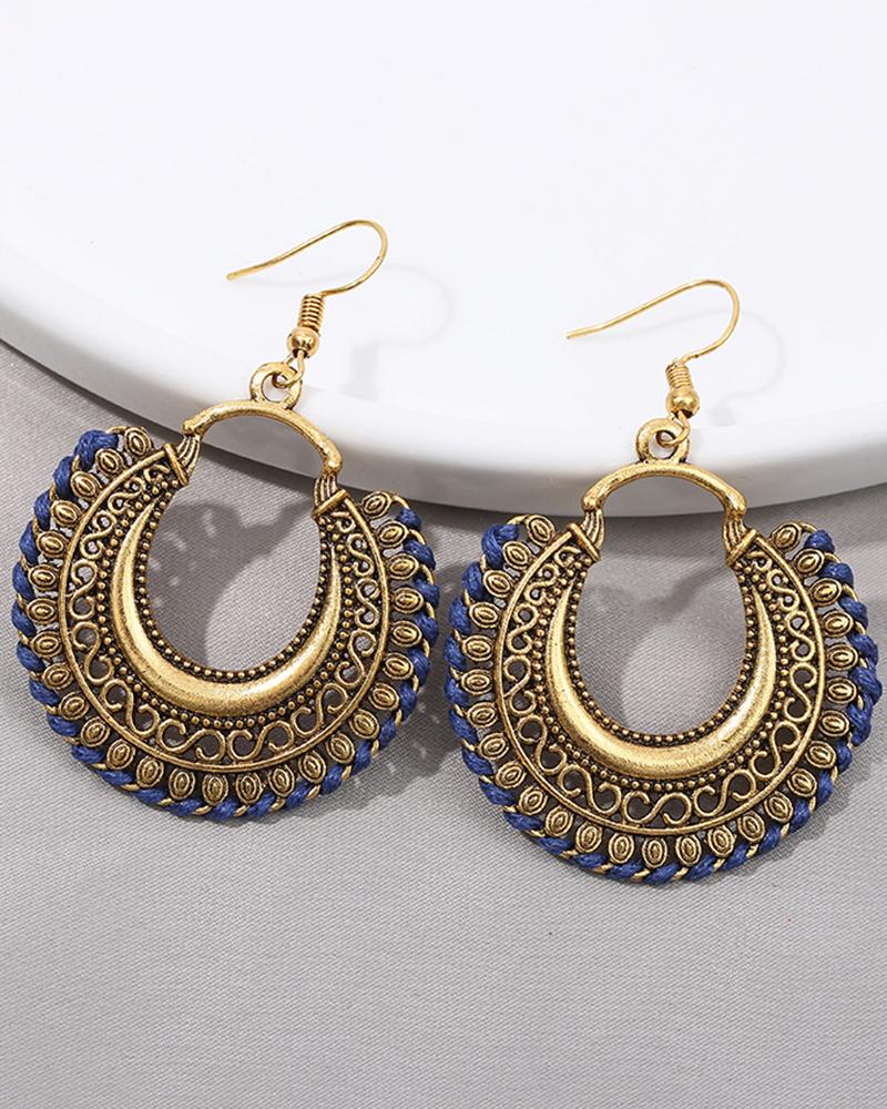 

1Pair Bohemian Moon Hollow Out Geometric Hoop Earrings, Dark blue