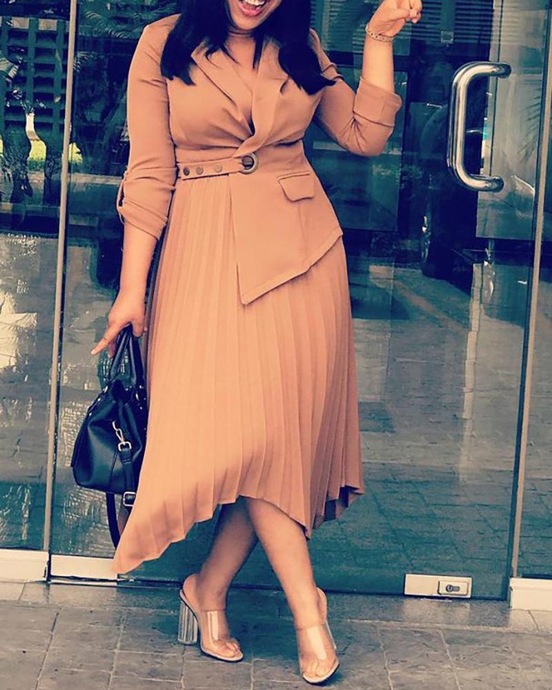 

Plain Ruched Asymmetrical Blazer Dress, Khaki