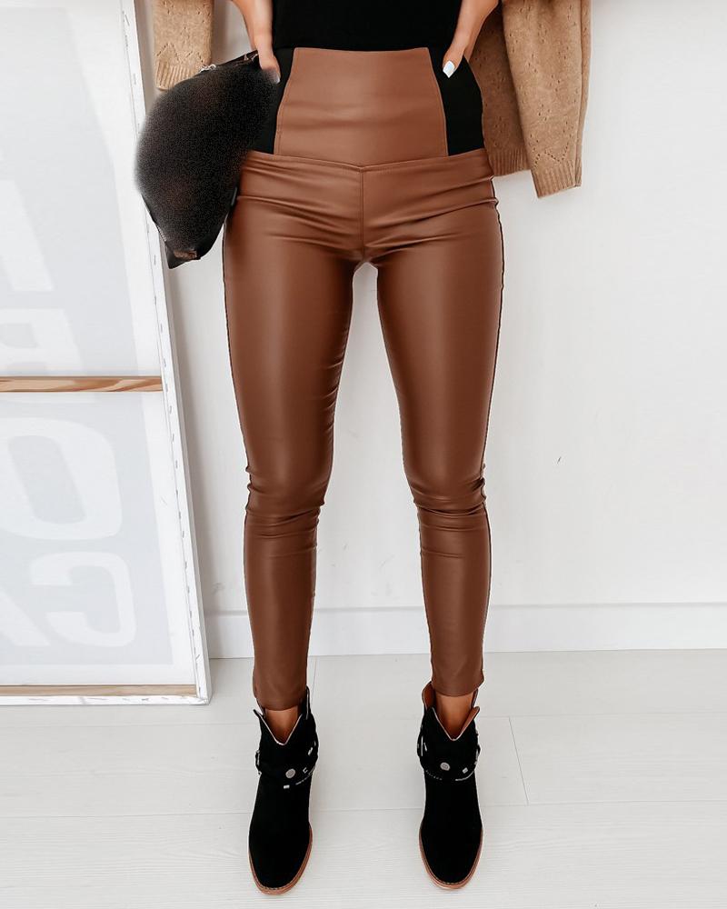

PU Leather High Waist Skinny Pants, Brown