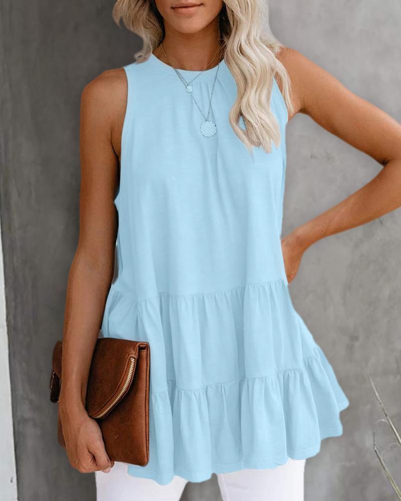 

Plain Sleeveless Ruffle Lace Up Top, Light blue