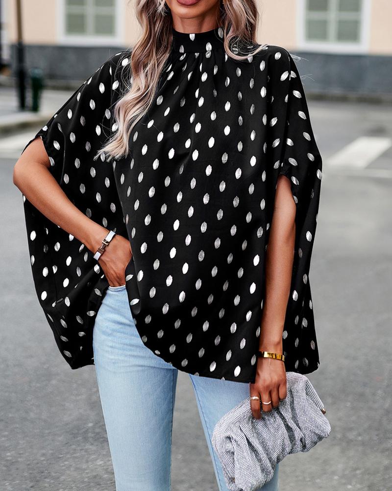 

Leaf Print Batwing Sleeve Ruched Top, Black