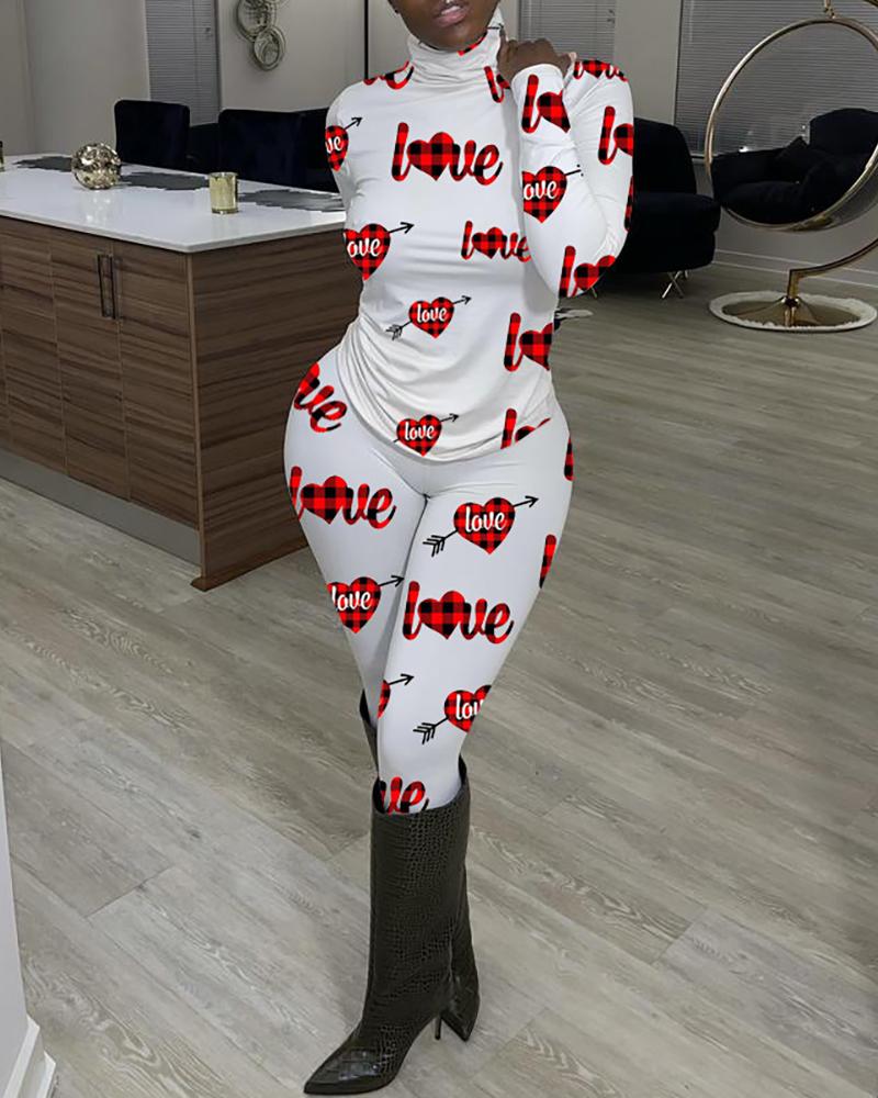 

Lip / Letter / Heart Print Top & Pants Set, Style4