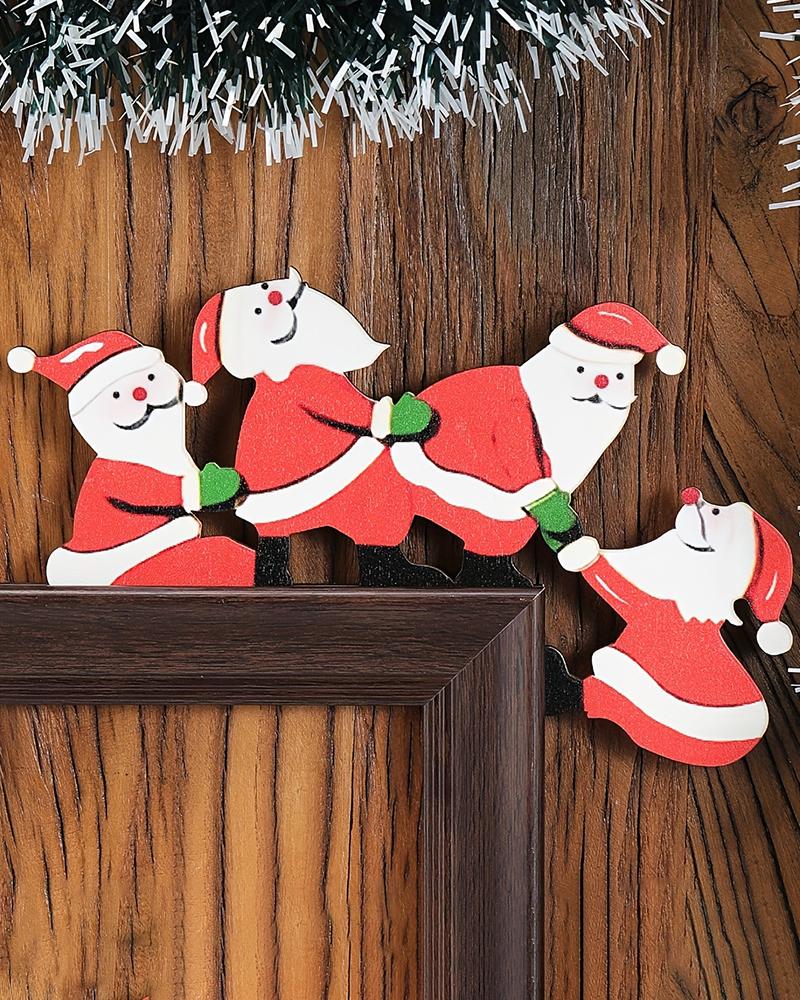 

1pc Santa Claus Elk Door Frame Decoration Christmas Wooden Corner Ornament, Style1