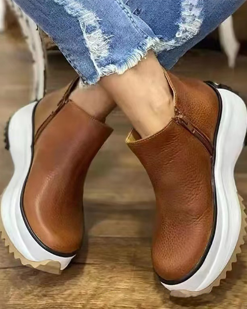 

PU Leather Zipper Design Boots, Brown