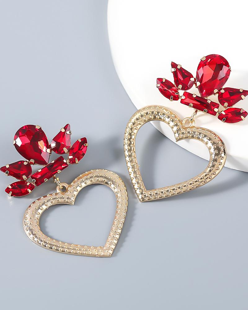 

1Pair Waterdrop Rhinestone Heart Drop Earrings, Red
