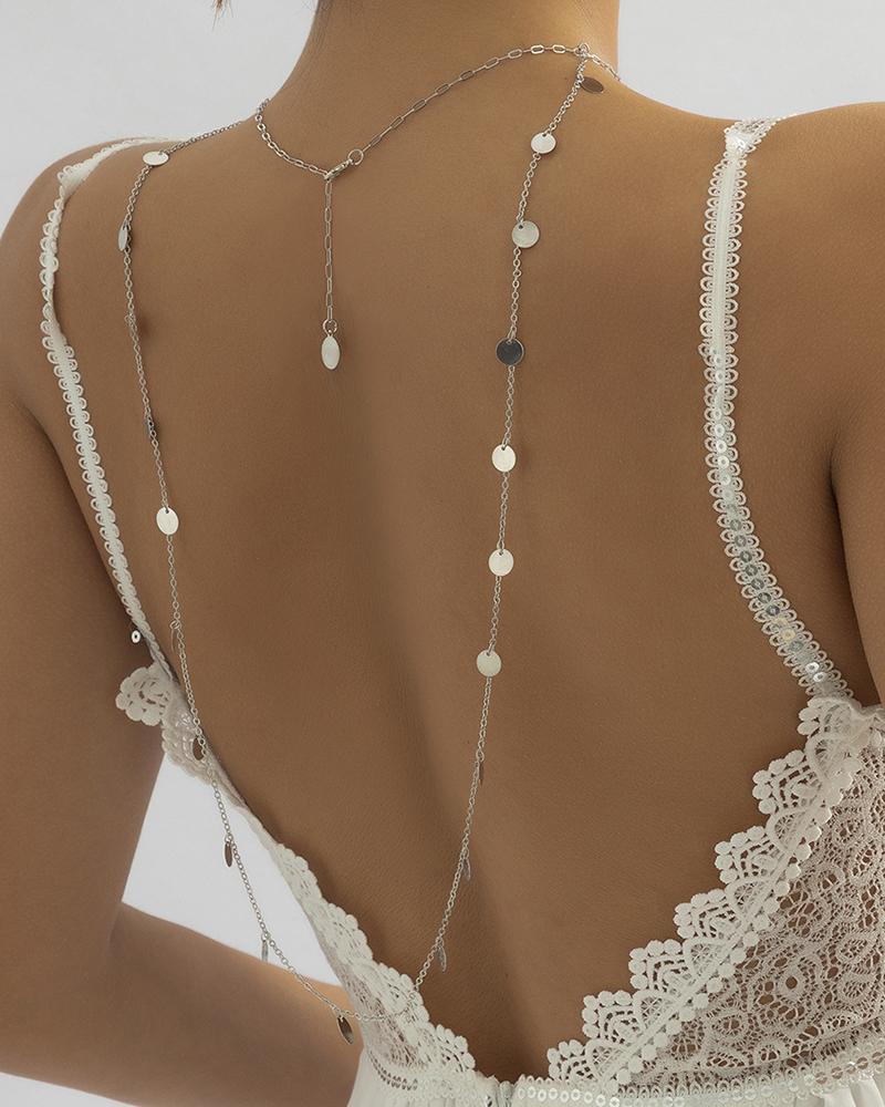 

1pc Disc Tassel Back Beach Bridal Body Chain, Silver