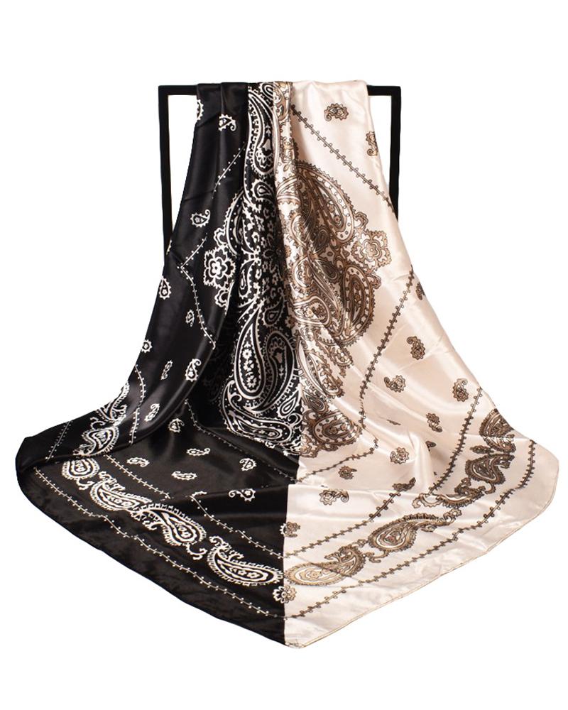 

Colorblcok Paisley Print Satin Square Silk Scarf Headband, Style2