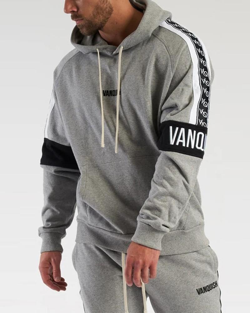 

Letter Printing Color Block Long Sleeve Hooded Sweatshirt Sets, Gray