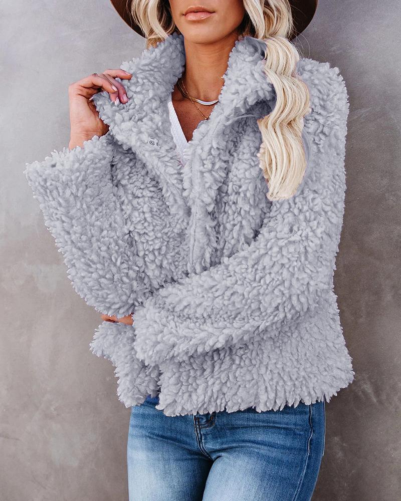 

Long Sleeve Open Front Casual Teddy Coat, Gray